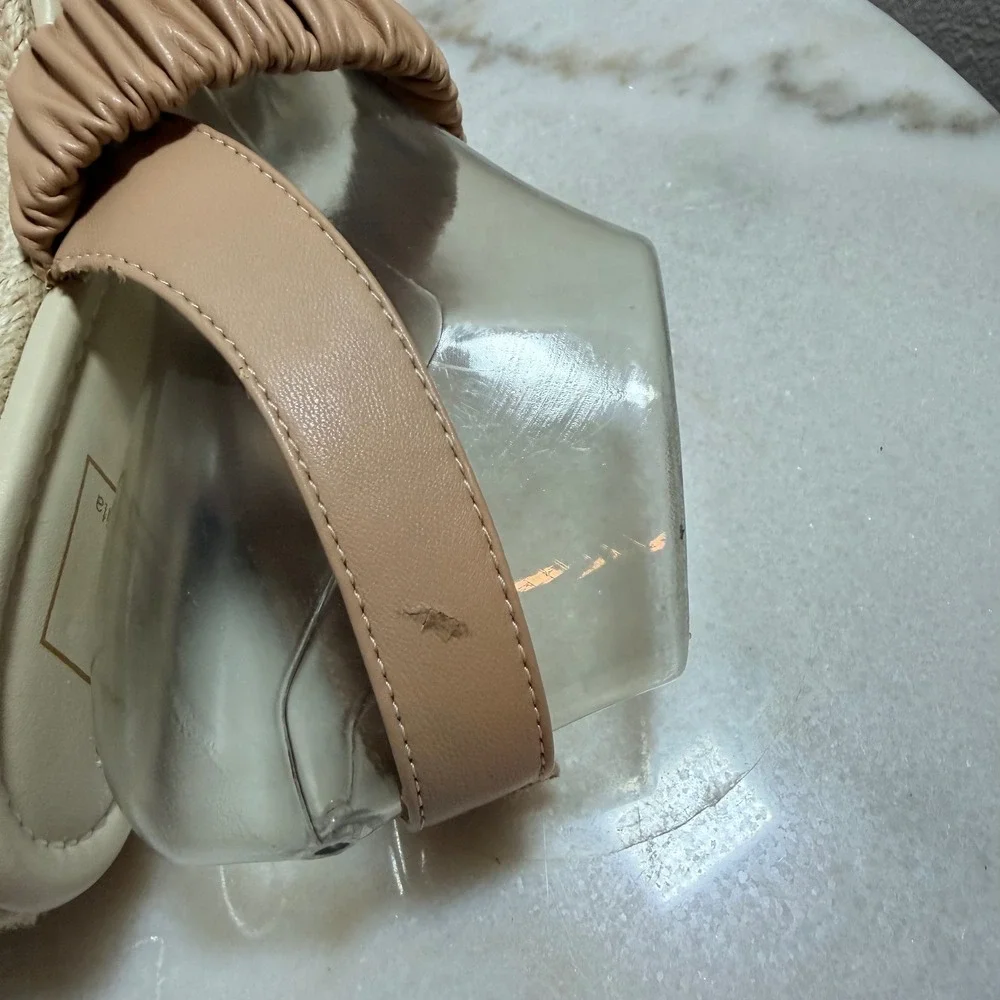 Dolce Vita Mizza Tan Cream Ruched Espadrille Platform Wedge Sandals Womens 9M‎